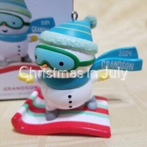 Hallmark 2024 Grandson Snowman Snowboard Christmas Ornament
